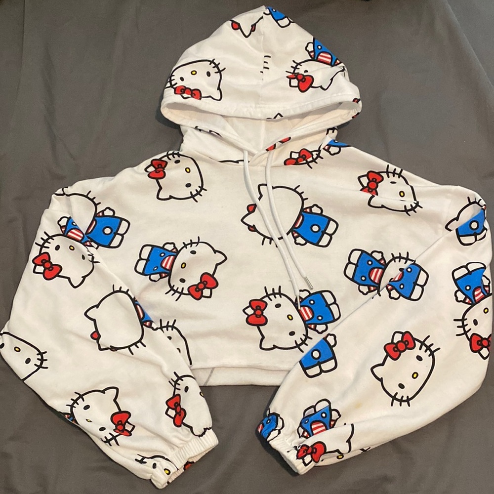 Hello Kitty Cropped Hoodie White Size Medium